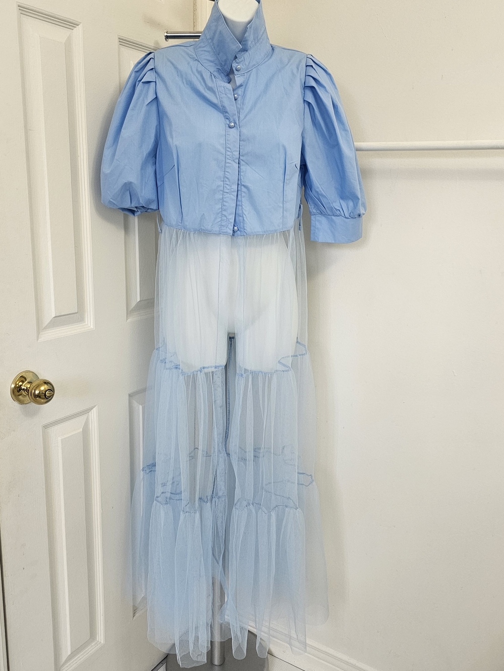 Light blue Coverall with structured Sheer Bottom, Sz M
